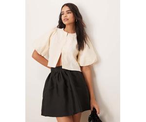 YAS - Top strutturato in jacquard color crema con maniche a sbuffo-Bianco XL