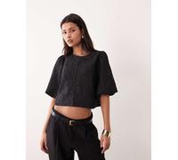 YAS - Top strutturato in jacquard nero con maniche a sbuffo 38