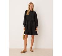 YAS - Vestito camicia corto a balze con maniche lunghe nero XS