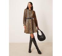 YAS - Vestito camicia corto con stampa leopardata e fondo svolazzante-Multicolore 40