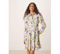 YAS - Vestito camicia corto svolazzante lilla pallido con stampa a fiori-Multicolore 42