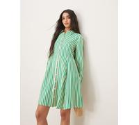 YAS - Vestito camicia corto verde e bianco a righe con fondo svolazzante 44