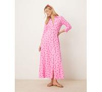 YAS - Vestito camicia lungo a pois rosa e rosso XS