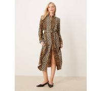 YAS - Vestito camicia lungo allacciato in vita con stampa leopardata-Multicolore 10