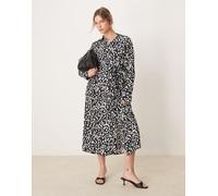 YAS - Vestito camicia lungo allacciato in vita nero a pois-Multicolore 10
