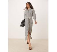 YAS - Vestito camicia lungo allacciato in vita nero e crema a righe-Multicolore 6
