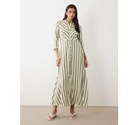 YAS - Vestito camicia lungo bianco e verde olio a righe L