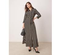 YAS - Vestito camicia lungo con stampa a pois monocromatici-Nero S