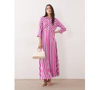 YAS - Vestito camicia lungo con stampa a righe rosa e viola M