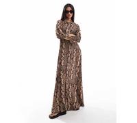 YAS - Vestito camicia lungo con stampa pitonata-Marrone XS