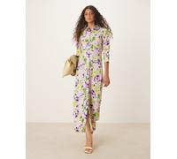 YAS - Vestito camicia lungo lilla pallido con stampa a fiori oversize-Multicolore S