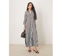 YAS - Vestito camicia lungo marrone e blu a righe-Multicolore S