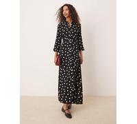 YAS - Vestito camicia lungo nero con stampa a pois S