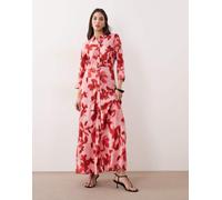 YAS - Vestito camicia lungo rosa e rosso a fiori M