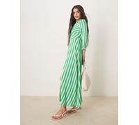 YAS - Vestito camicia lungo verde e bianco a righe-Multicolore M