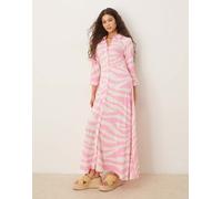 YAS - Vestito camicia oversize lungo rosa con stampa zebrata XS