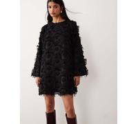 YAS - Vestito corto a maniche lunghe nero testurizzato soffice 40