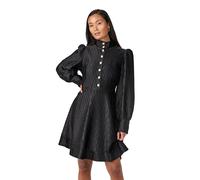 YAS - Vestito corto accollato in raso nero con bottoni sul davanti 10