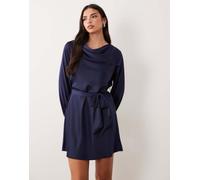 YAS - Vestito corto accollato a maniche lunghe in raso blu navy 44