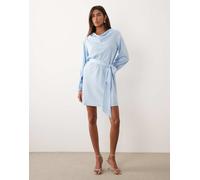 YAS - Vestito corto accollato a maniche lunghe in raso celeste-Blu 44