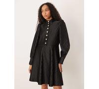 YAS - Vestito corto accollato in raso nero con bottoni sul davanti 8