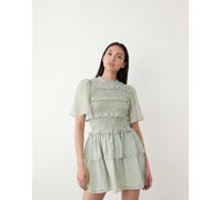 YAS - Vestito corto arricciato con volant verde salvia a righe 42