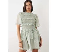 YAS - Vestito corto arricciato con volant verde salvia a righe 44