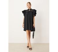 YAS - Vestito corto nero con maniche voluminose con volant 38