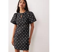 YAS - Vestito corto strutturato nero a pois bianchi con maniche a sbuffo-Multicolore XL