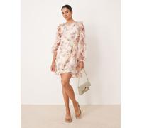 YAS - Vestito corto testurizzato a maniche lunghe con stampa a fiori sfocata-Multicolore 6