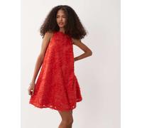 YAS - Vestito corto testurizzato con scollo a vogatore rosso poinsettia 42