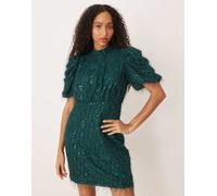 YAS - Vestito corto verde scuro soffice testurizzato con paillettes 40