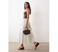 YAS - Vestito lungo a fascia marrone e bianco gessato a contrasto M