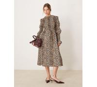 YAS - Vestito lungo a maniche lunghe arricciate leopardato-Multicolore XS