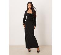 YAS - Vestito lungo aderente a maniche lunghe nero con rose sul petto M