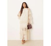 YAS - Vestito lungo bohémien a balze color crema in pizzo trasparente-Bianco 8