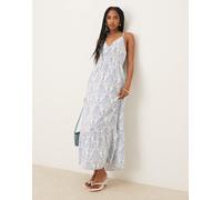 YAS - Vestito lungo con spalline sottili e incrocio sul retro blu e bianco con motivo fantasia 8