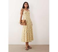 YAS - Vestito lungo giallo a fiorellini con spalline annodate 38