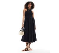 YAS - Vestito lungo ibrido in jersey e cotone nero con scollo a vogatore L