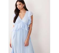YAS - Vestito lungo in chiffon blu pallido con volant 38