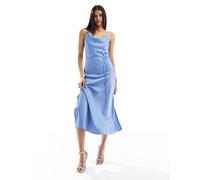 YAS - Vestito lungo in raso blu allacciato in vita XXL