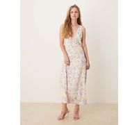 YAS - Vestito lungo in raso con stampa di fiori di campo e scollo a V-Multicolore 8