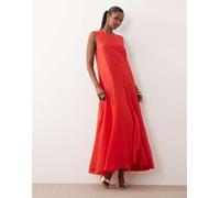 YAS - Vestito lungo voluminoso rosso poinsettia con vita scesa 38