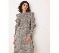YAS - Vestito midi a maniche lunghe arricciato beige a quadri-Neutro M