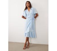 YAS - Vestito midi a portafoglio in raso azzurro-Blu 42