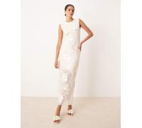 YAS - Vestito midi color crema con dettagli floreali applicati e fondo trasparente-Bianco XS