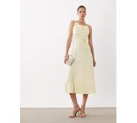 YAS - Vestito midi con spalline sottili in raso giallo pastello 38