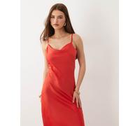 YAS - Vestito midi con spalline sottili in raso rosso 38