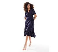 YAS - Vestito midi da damigella avvolgente in raso blu navy XS