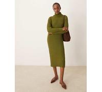 YAS - Vestito midi in maglia dolcevita verde oliva M